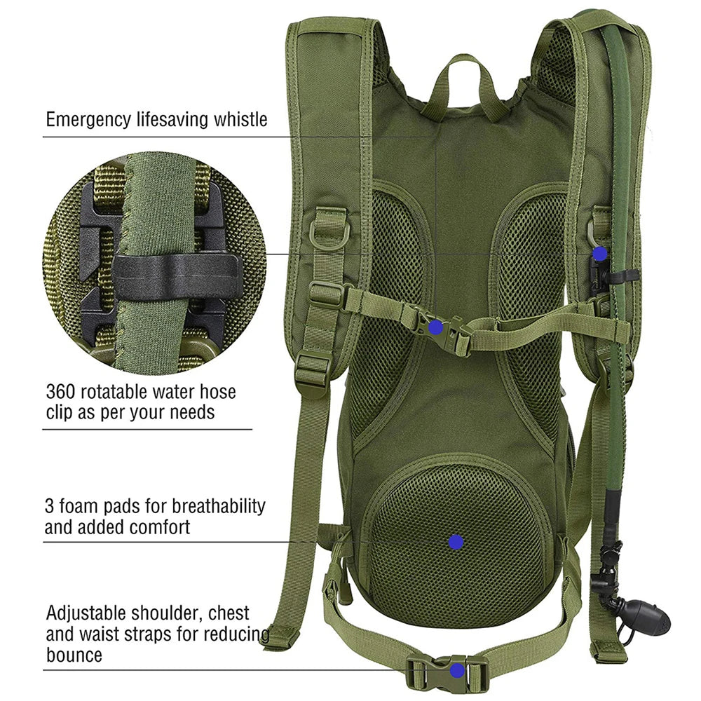 Hydration Backpack Suitable for 2-3L Water Bag Outdoor Military Backpack for Hiking Cycling Climbing without Water Bladder