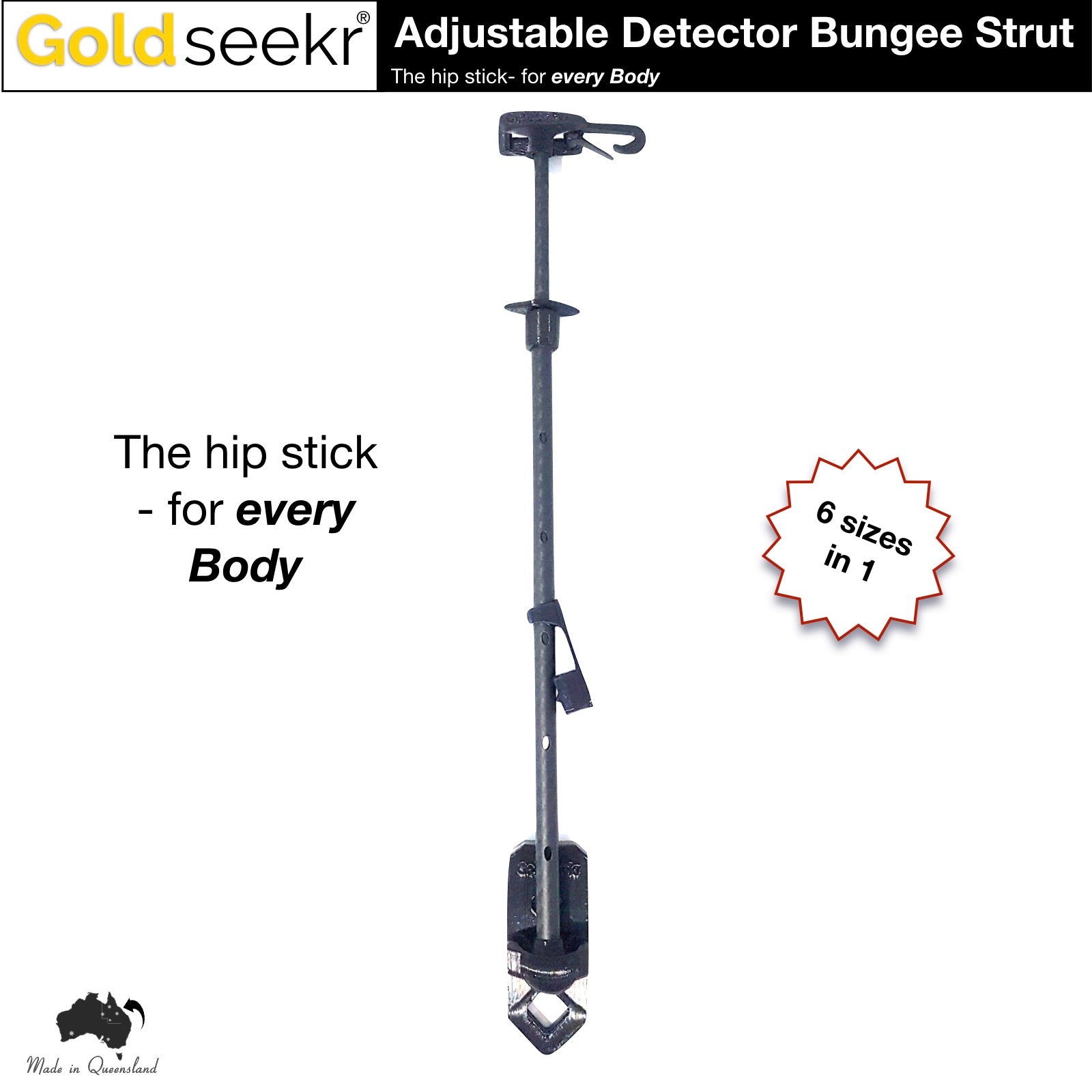 Adjustable Metal Detector Bungee Strut (Hip Stick)