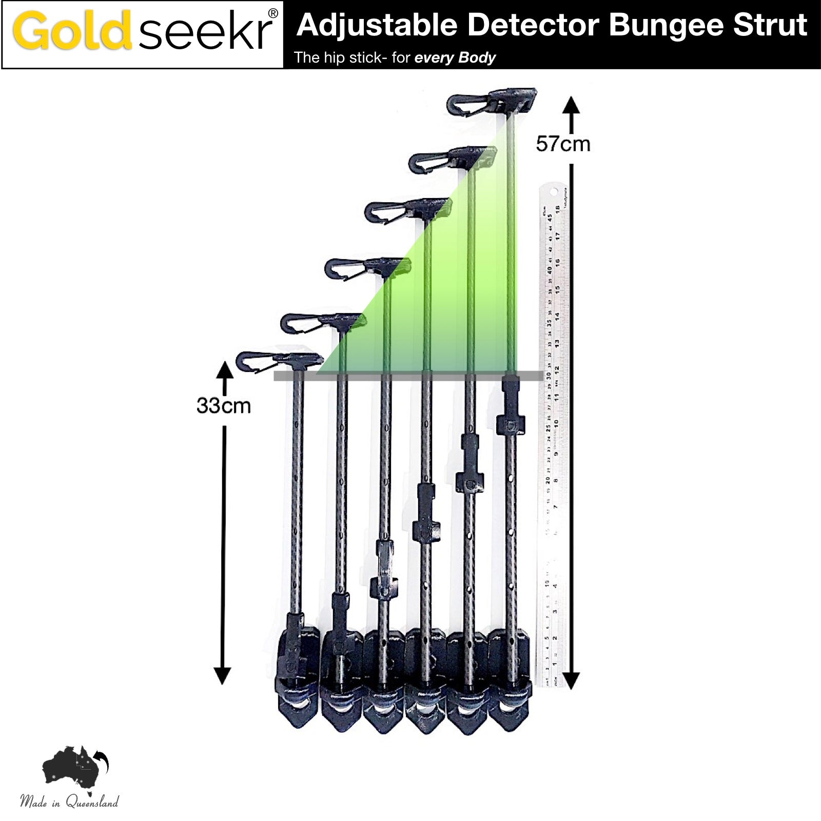 Adjustable Metal Detector Bungee Strut (Hip Stick)