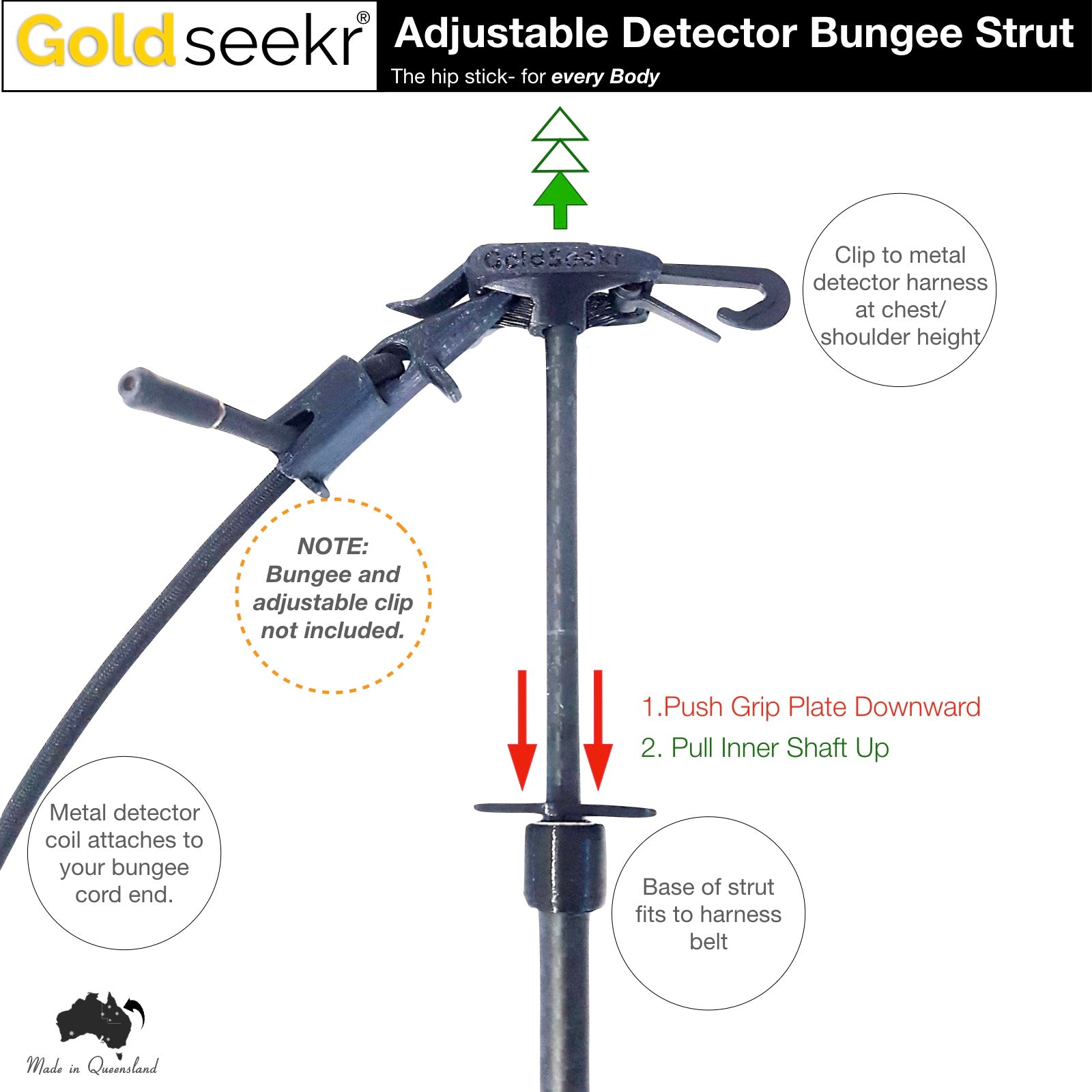 Adjustable Metal Detector Bungee Strut (Hip Stick)