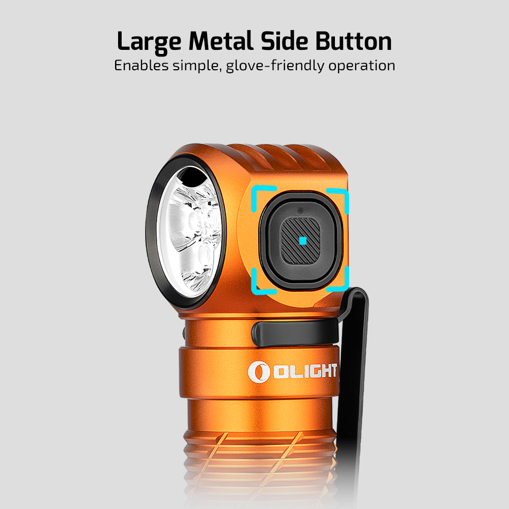 Orange Olight Perun 3 Versatile Led Rechargeable Head Torch from Head to Hand