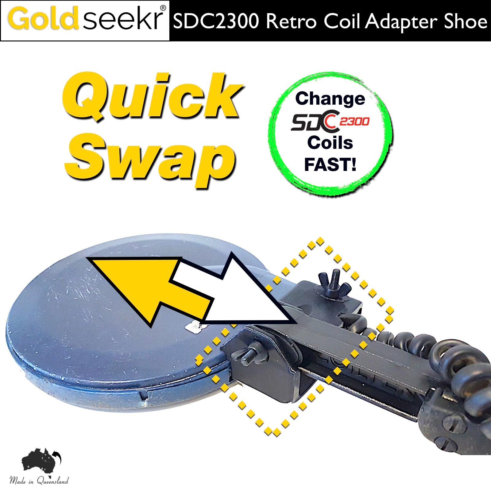 COIL SWAP ADAPTER SHOE – suits Minelab SDC2300 with coiltek coils