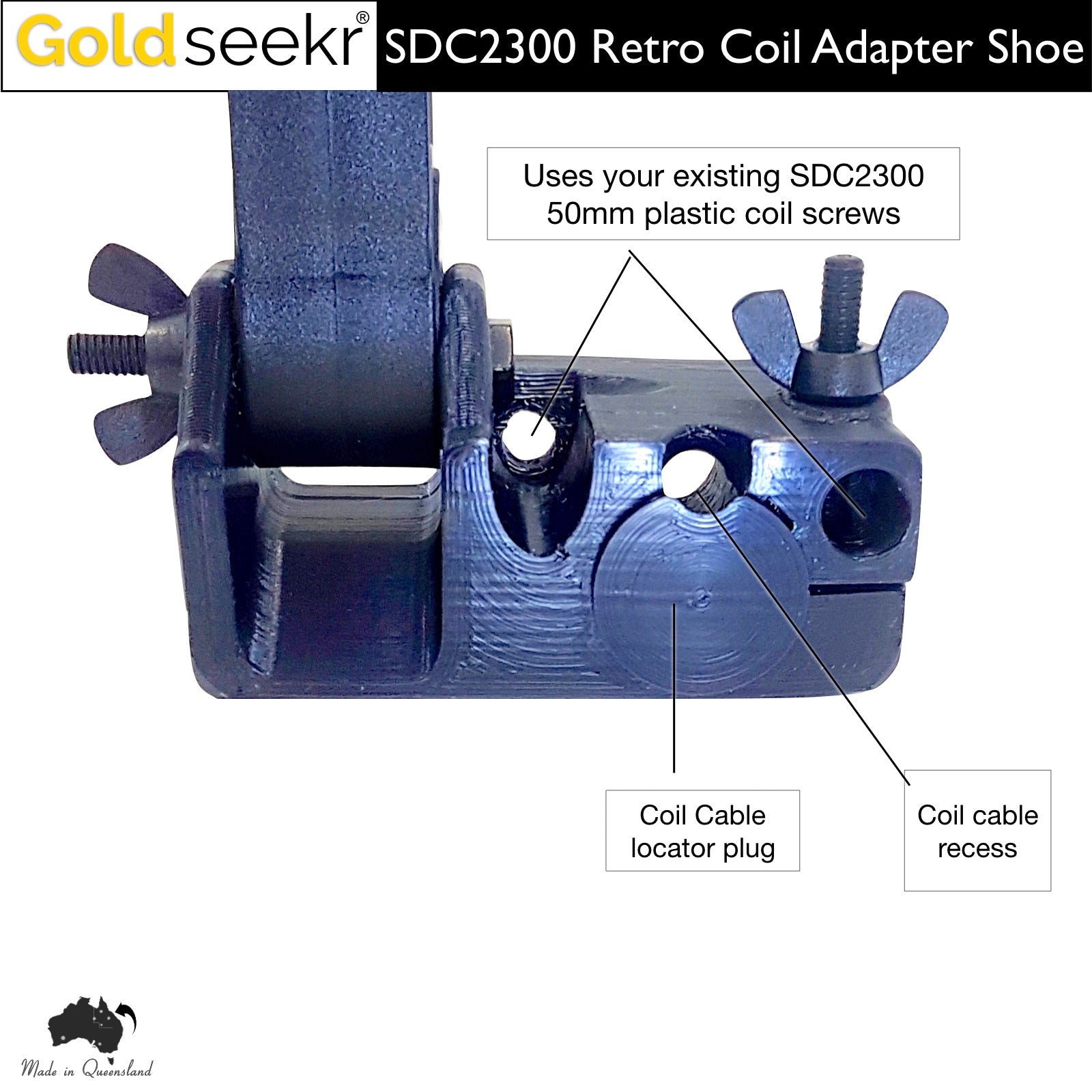 COIL SWAP ADAPTER SHOE – suits Minelab SDC2300 with coiltek coils