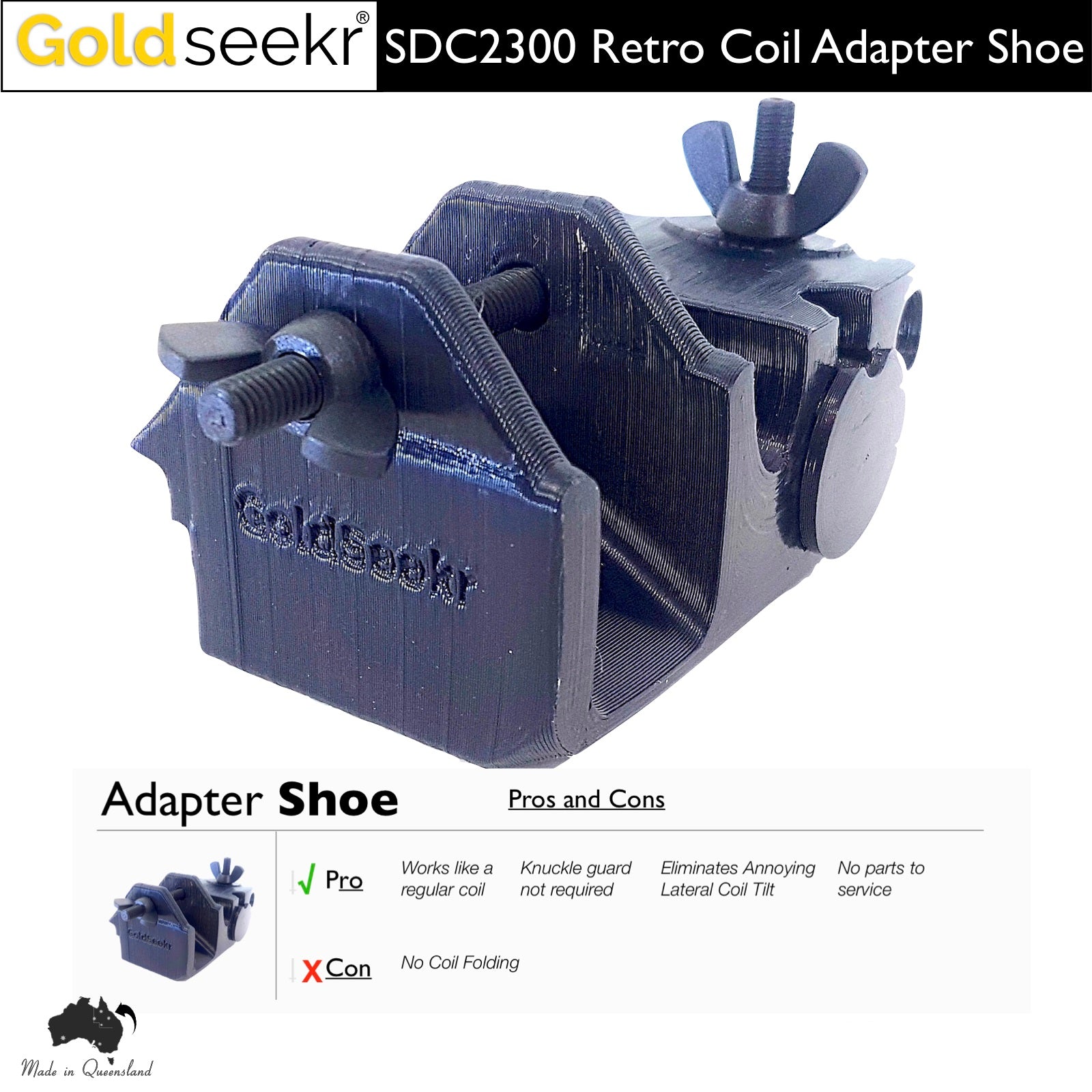 COIL SWAP ADAPTER SHOE – suits Minelab SDC2300 with coiltek coils