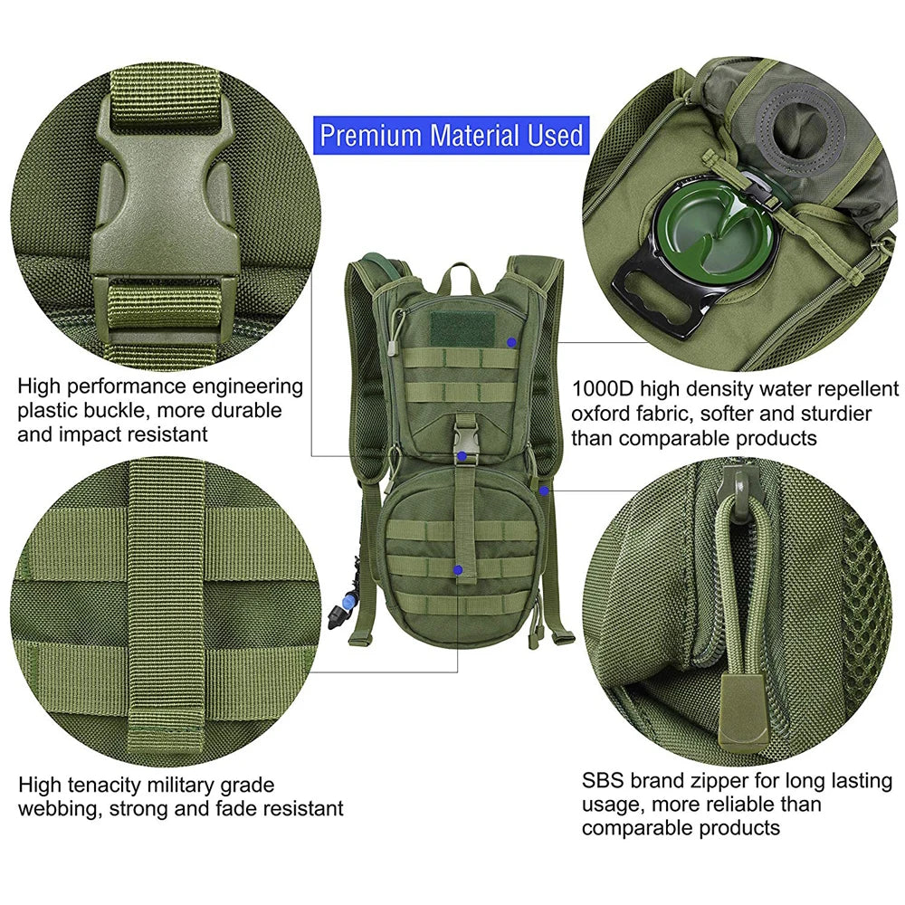 Hydration Backpack Suitable for 2-3L Water Bag Outdoor Military Backpack for Hiking Cycling Climbing without Water Bladder