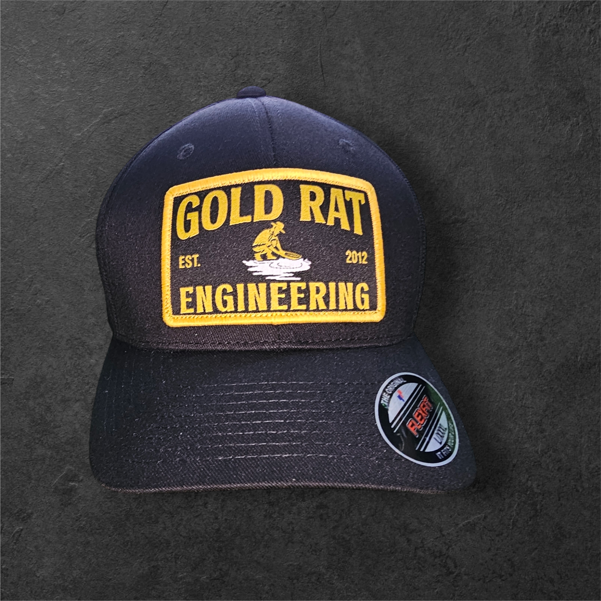 Black Flexfit Perma Curve Gold rat Engineering cap