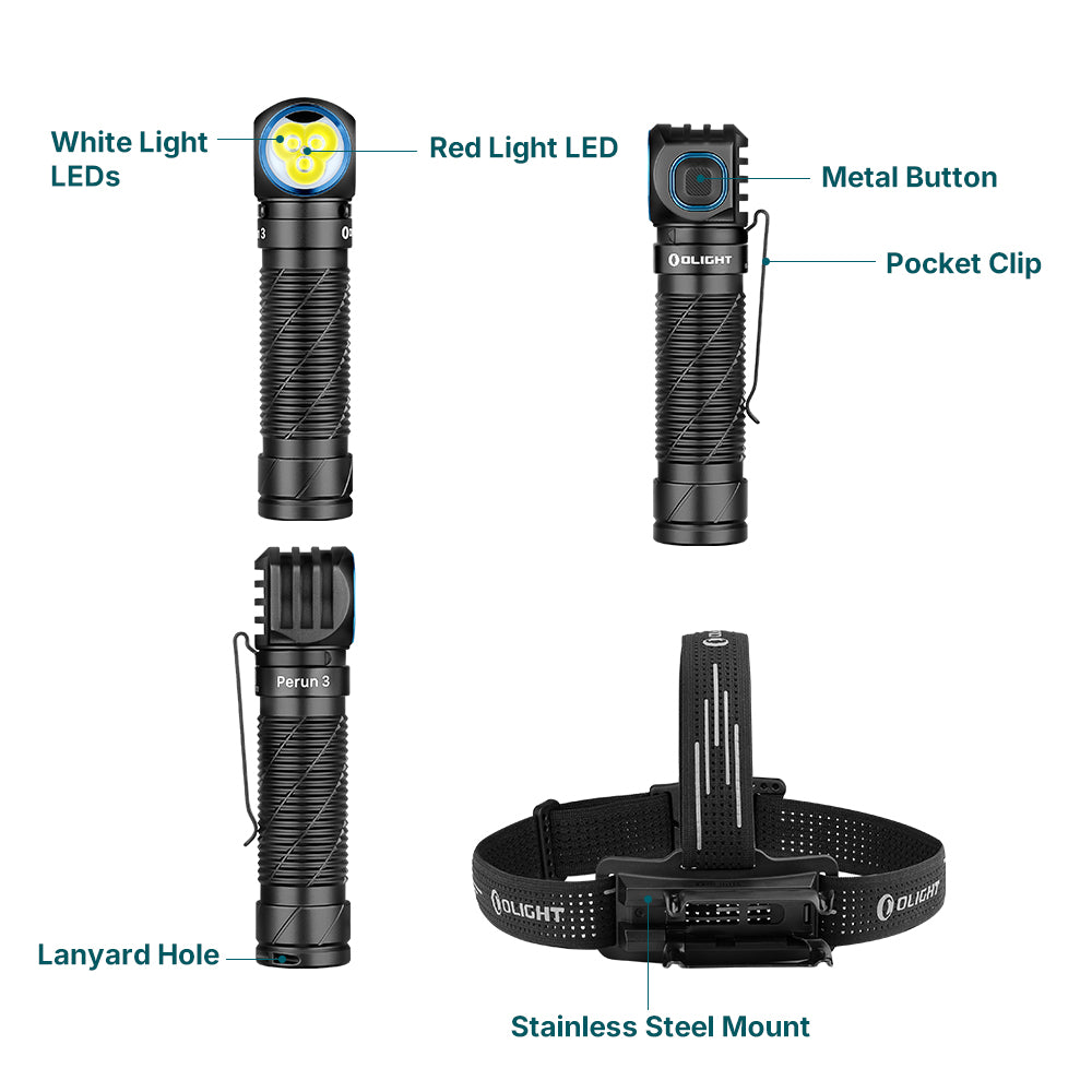Orange Olight Perun 3 Versatile Led Rechargeable Head Torch from Head to Hand